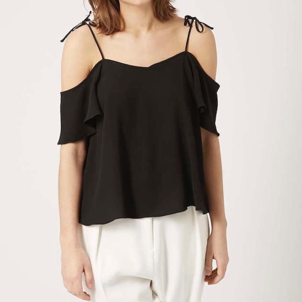 Topshop off the shoulder top with frilly sleeves